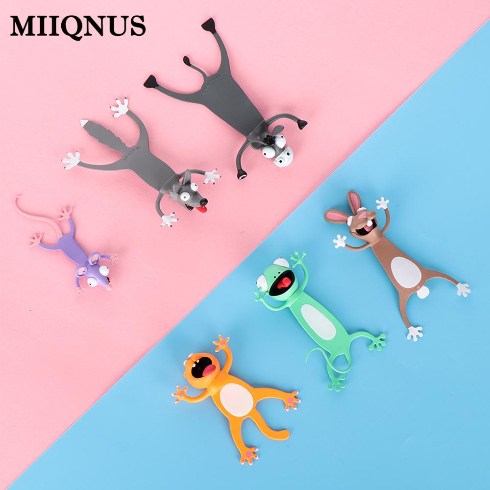 Marcapáginas de lectura de estilo Animal de dibujos animados en 3D, marcadores divertidos de PVC, suministros de papelería escolar, marcapáginas de para niños