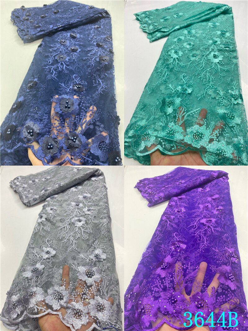 Nigerian Lace Fabrics Beaded Lace Material Embroidered African Tulle Lace Fabric For Wedding Sewing YA3644B-2