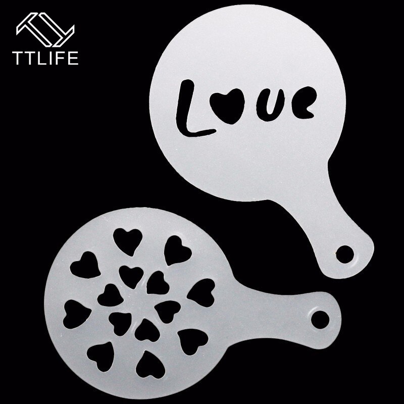 TTLIFE 8pc Valentine Style Coffee Art Stencils Cafe Latte Foam Spray Cappuccino Barista Carving Tools Cake Duster Templates