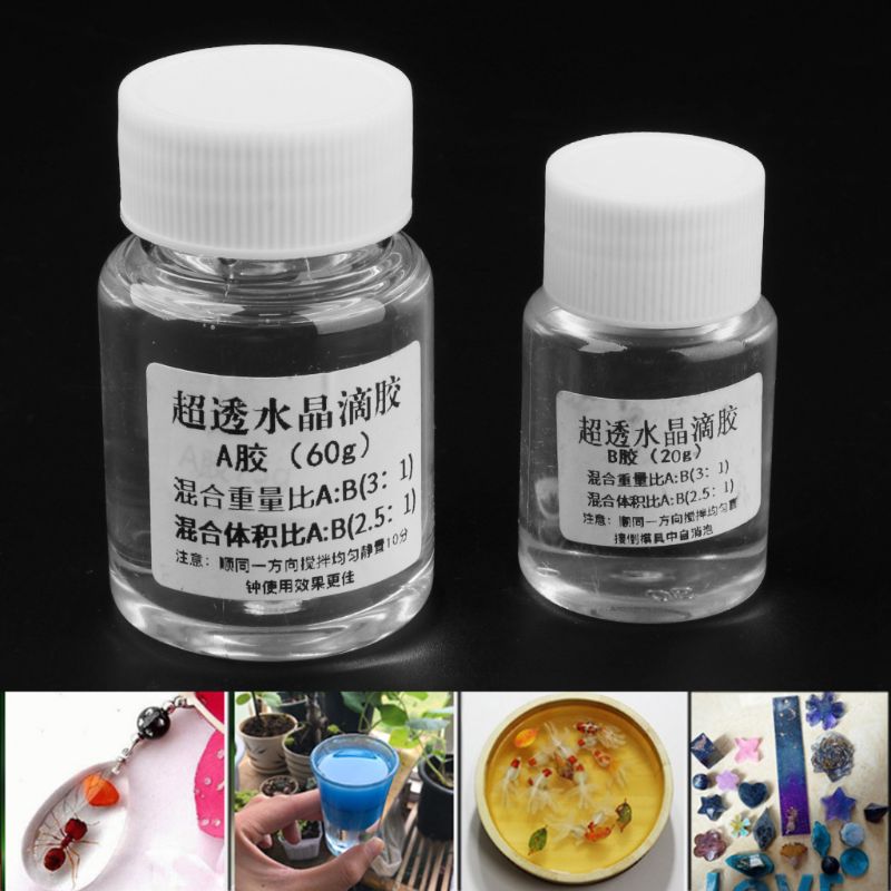 2 uds Ultra transparente AB cristal pegamento dos componentes resina epoxi sellador secado rápido 60g 20g
