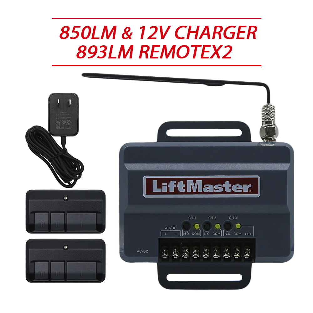 Universele Liftmaster 850LM poort- en garagedeuropener Ontvanger met 12V oplader en afstandsbedieningen, Compatibel met 811lm,893lm