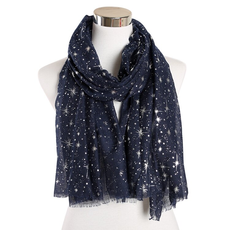 FOXMOTHER Autumn Shawl Rose Gold Foil Star Print Scarf Galaxy Scarves Birthday Bridesmaids Scarf: Navy Sliver