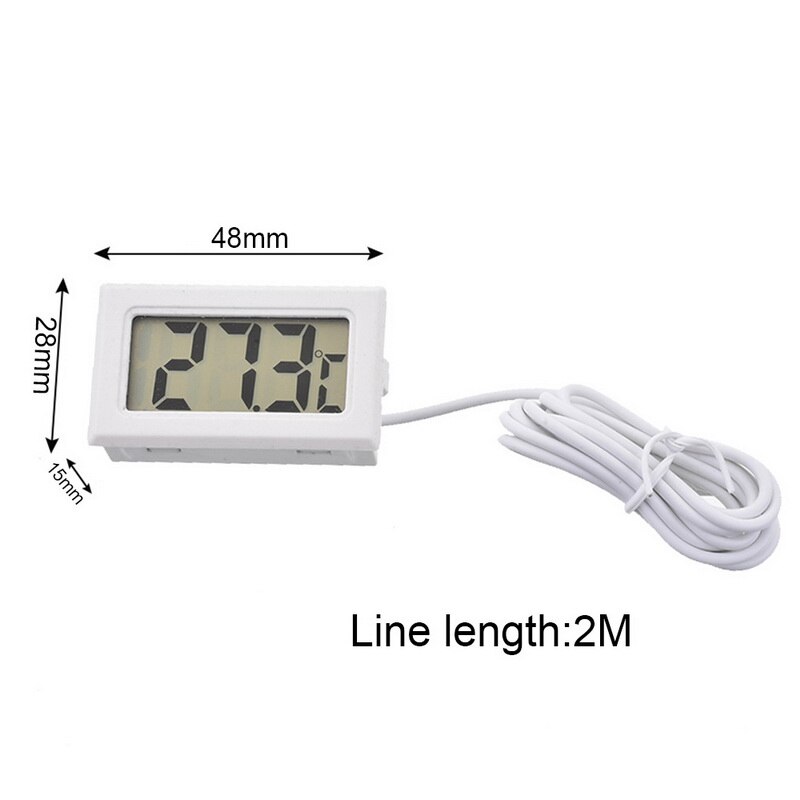 Mini sensor fugtighedsmåler termometer hygrometer gauge til køleskab akvarium digital lcd indendørs praktisk temperatur: Hvid 2m linje