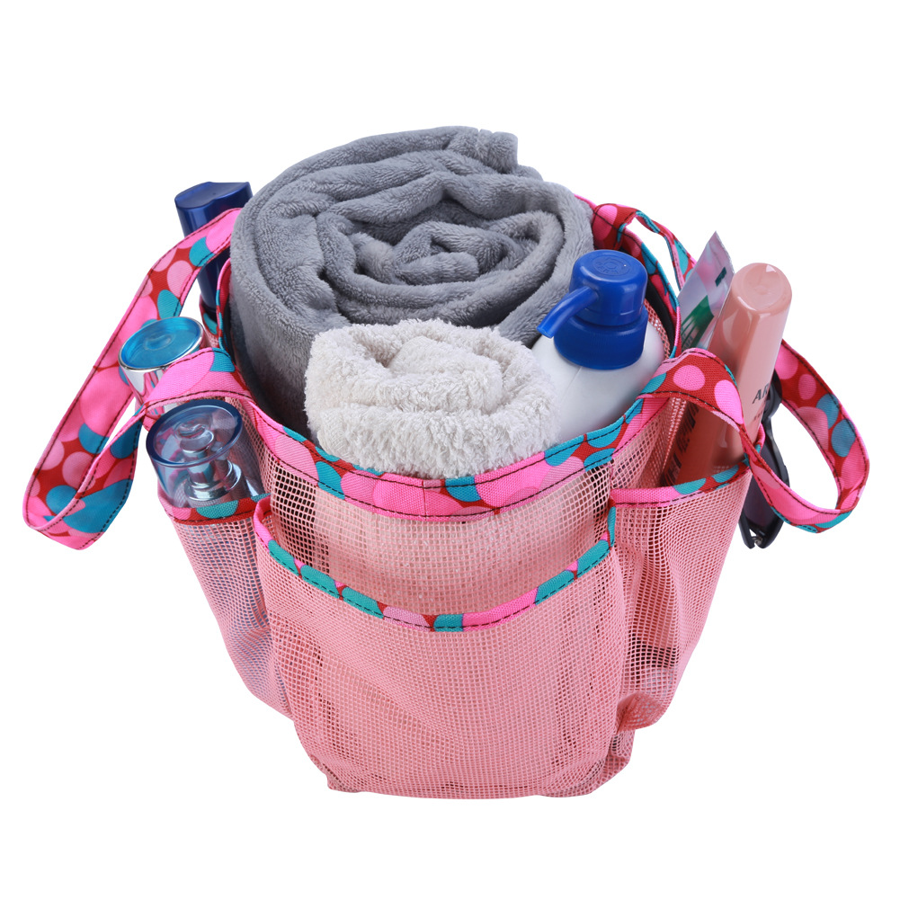 Reticular badeværelse opbevaringspose kurv rejse badeværelser arrangør hængende toiletartikler mesh taske med 7 pocke til sovesal / gym / lejr / rejse