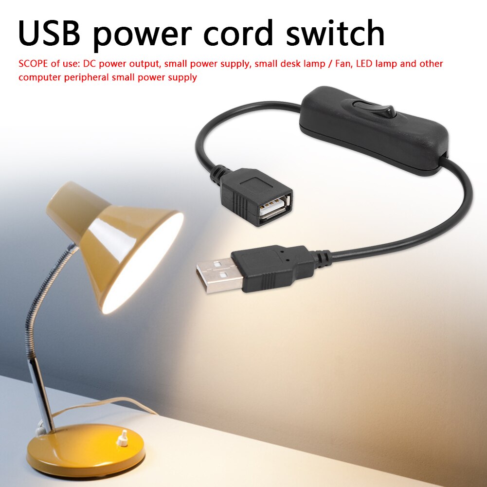 12 inch USB Cable with 303 Button Switch for USB Lamp Fan Male to Female USB Power Cables