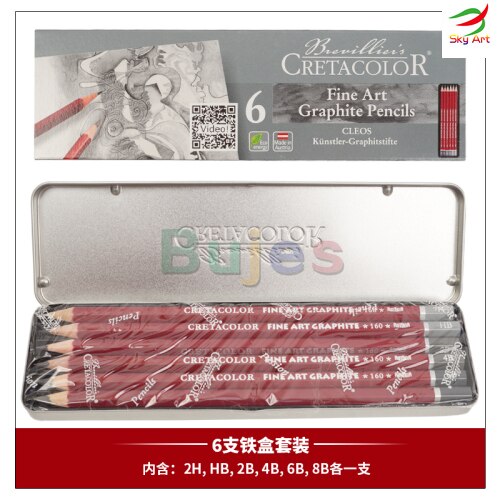 Cretacolor Cleos Fine Art Graphite Pencils 9B 8B 7B 6B 5B 4B 3B 2B B HB F 2H NIB, hexagonal barrel ,Traditional hard cedar wood: 6 pcs