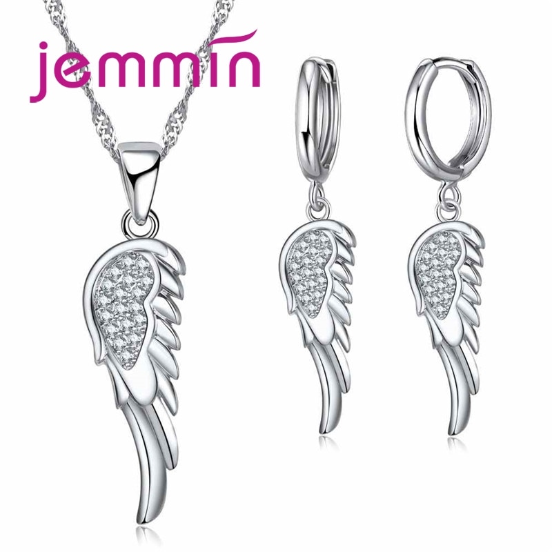Minimalista Plata de Ley 925 personalidad temperamento ala de cristal novedosa boda conjunto de joyería al por mayor