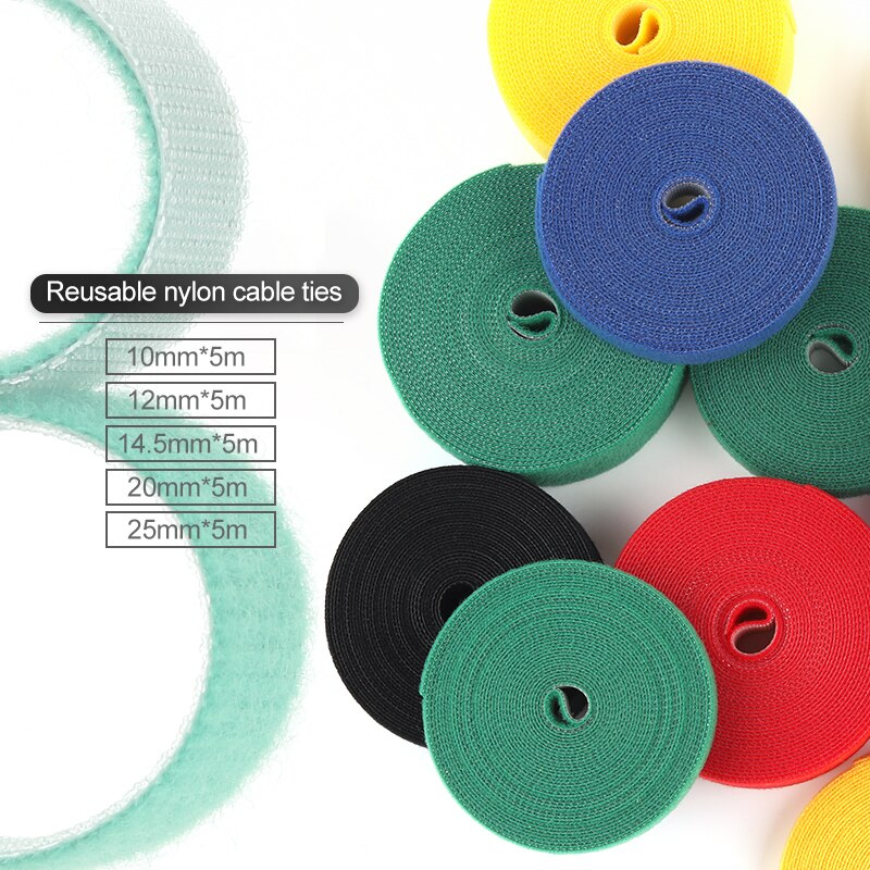 5M Freies Cut Nylon Mehrweg Kabelbinder Lagerung Kabel Computer Daten Kabel Power Kabelbinder Klett Verschluss Management Protector