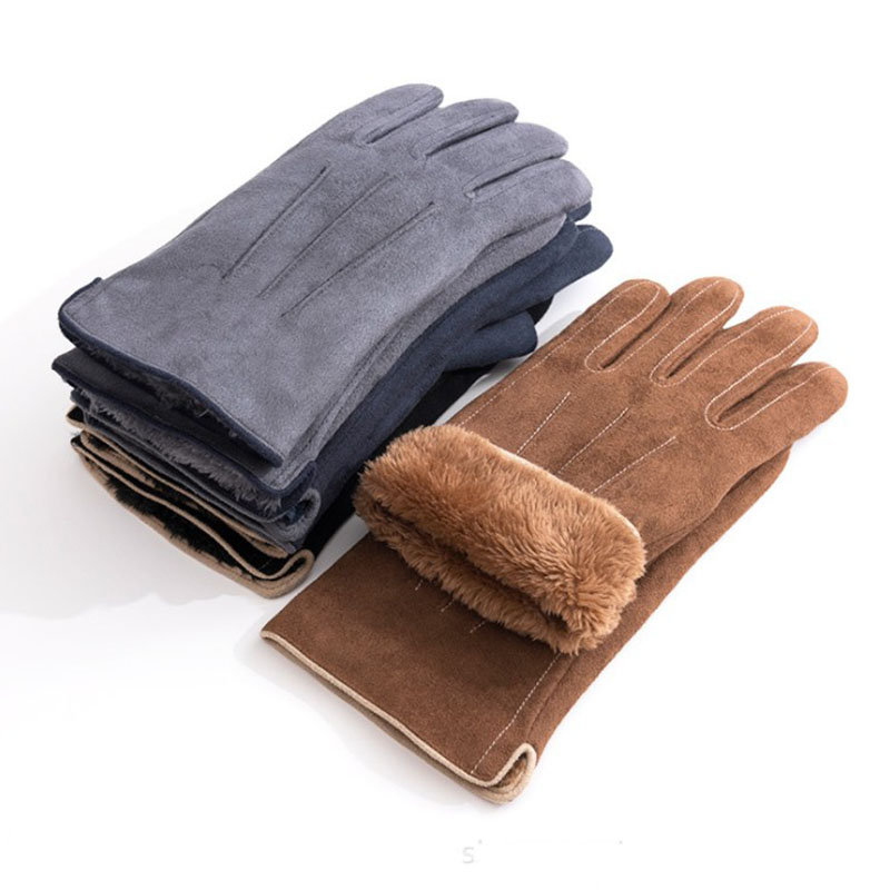 Efterår vinter mænd varme handsker ruskind læder termisk fleece brune handsker til mandlige herre varme motorcykel sport vanter brun