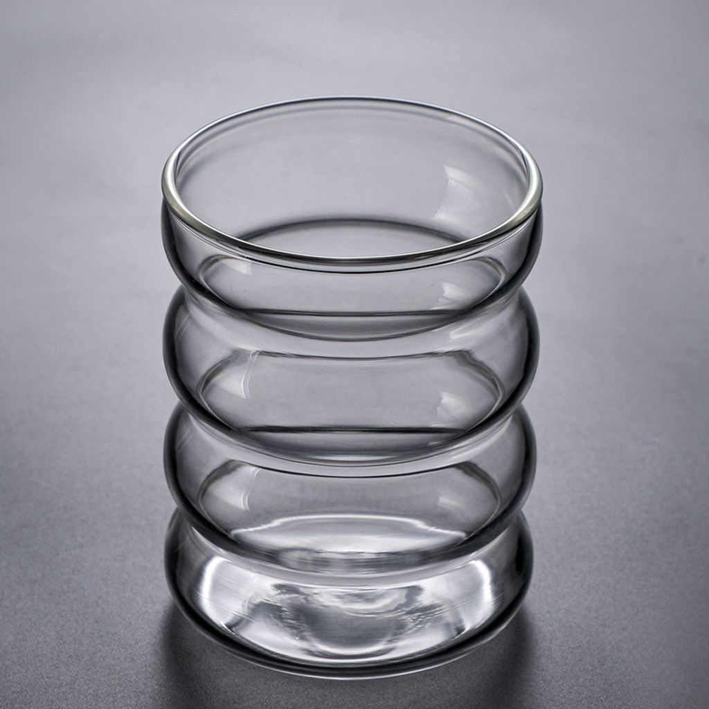 300ML Glass Cup Colorful Transparent Glass Water Bottle Wave Shape Mug Home Office Bar Drinkware: clear