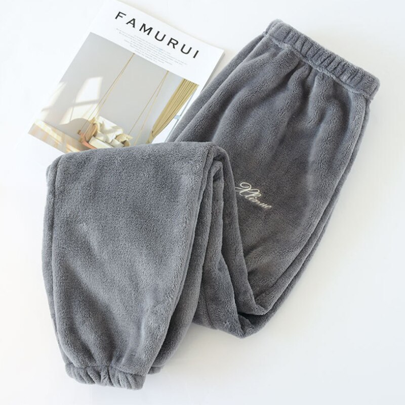 Menn vinter flanell pysjamas bukser fortykning korall fleece mink fleece termisk pluss størrelse fast gummi bånd sovebunn bukser