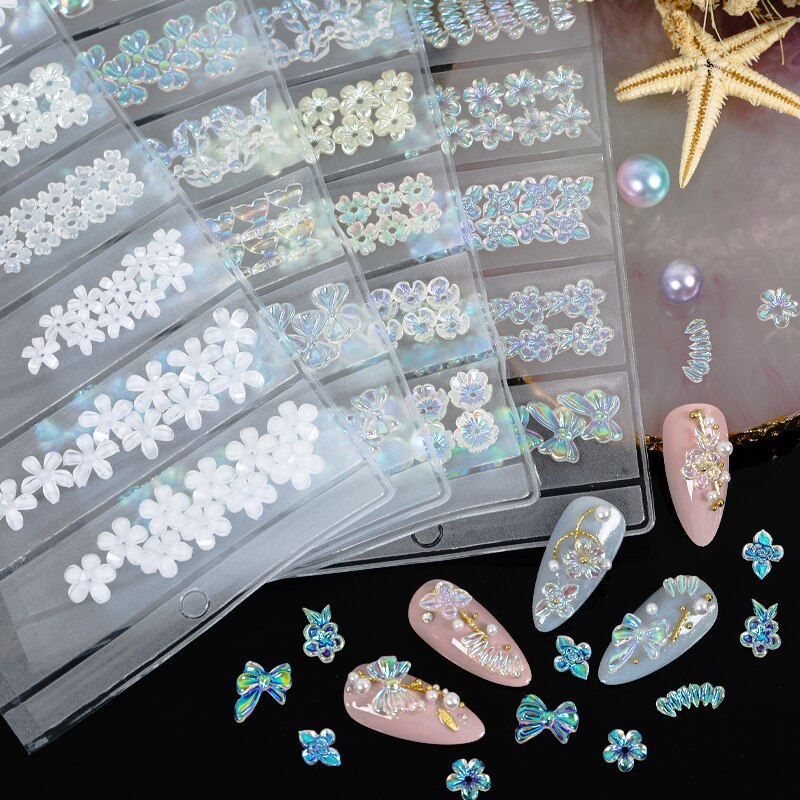 1Pack 3D Glitter Doorschijnend Ab Vlinder Strikjes Bloemen Geglazuurd Arylic Nail Art Rhinestone Gems Decoraties Manicure Diy Tips