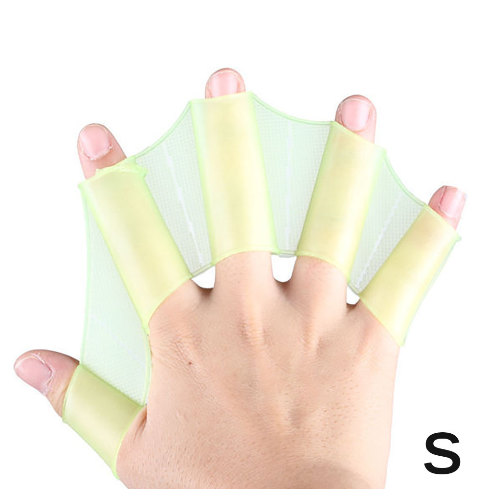 Schwimmen Schwimmhäute Handschuhe Erwachsene Schwimmen Finger Flosse Hand Paddel Tragen Silizium Schwimmen Tauchen Handschuh Ausrügestochen Universal- Surfen Flossen: Gelb / S