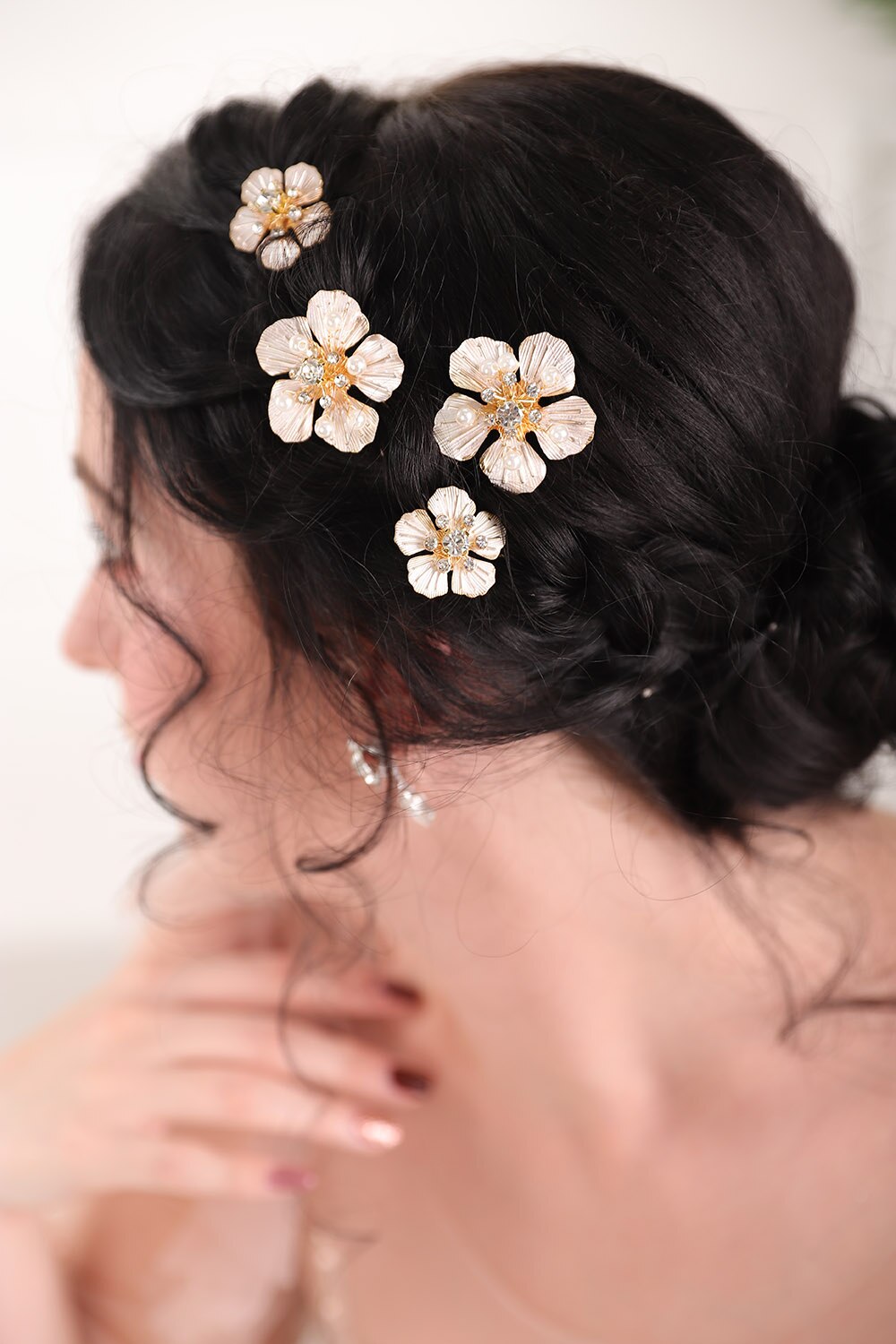 Corona de flores para boda, alfileres de pelo Noble de aleación de oro, tocados de novia para mujer, tocados para boda