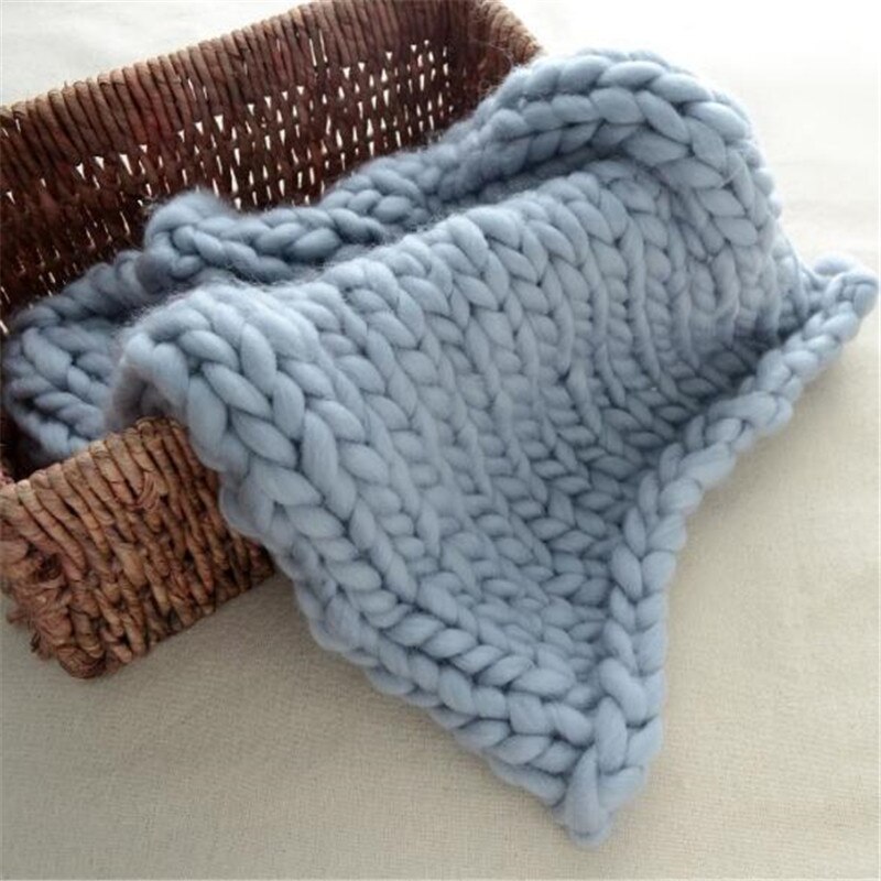 knitted Wool Crochet Baby Blanket Newborn Photography Props Chunky Knit Blanket Basket Filler