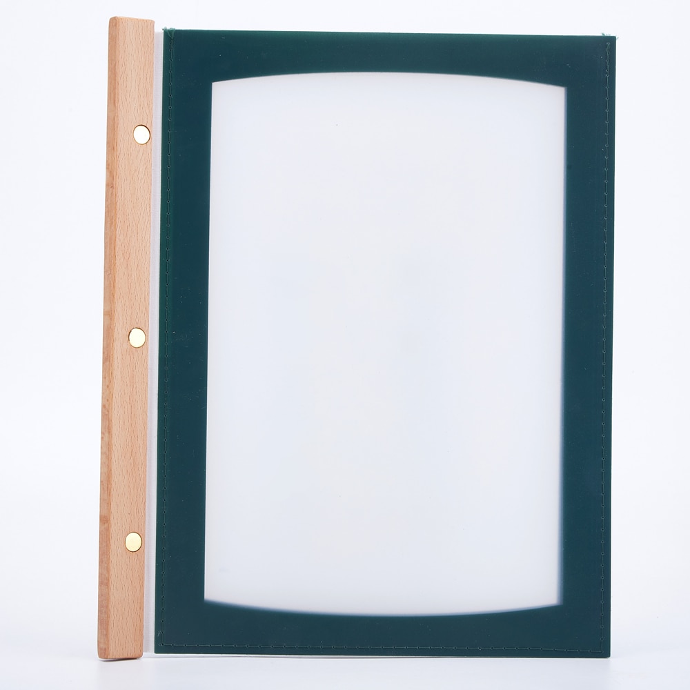 A4 menu cover 4 sheets Transparant pvc menu houder boek cover 4 kleur Materiaal: PVC + Hout Rand Netto gewicht: 0.25kg Pagina 'S: 4 pag