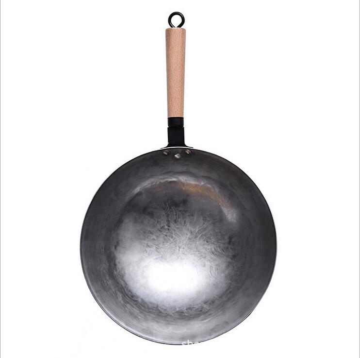 Chinese Ijzeren Wok Traditionele Handgemaakte Ijzeren Wok non-stick Pan Non-coating Gas Fornuis Kookgerei