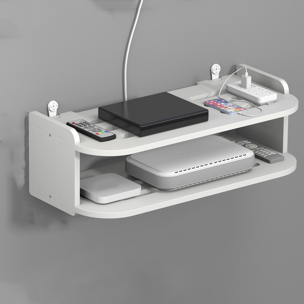 Wandmontiertes Router-Regal aus Kunststoff, 2/3 Schichten, Stark belastbar, 2-lagiges Wandregal, platzsparender WLAN-Router-Aufbewahrungshalter: Licht Grün