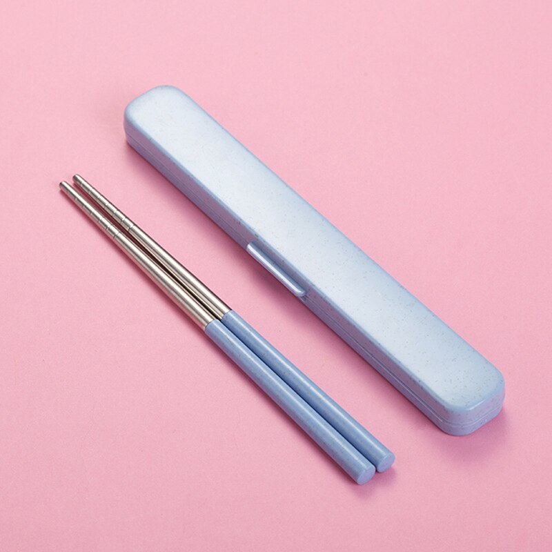 304 baguettes en acier inoxydable portable étudiant voyage baguettes réutilisables japonais sushi bento baguettes avec boîte de rangement: Blue box A