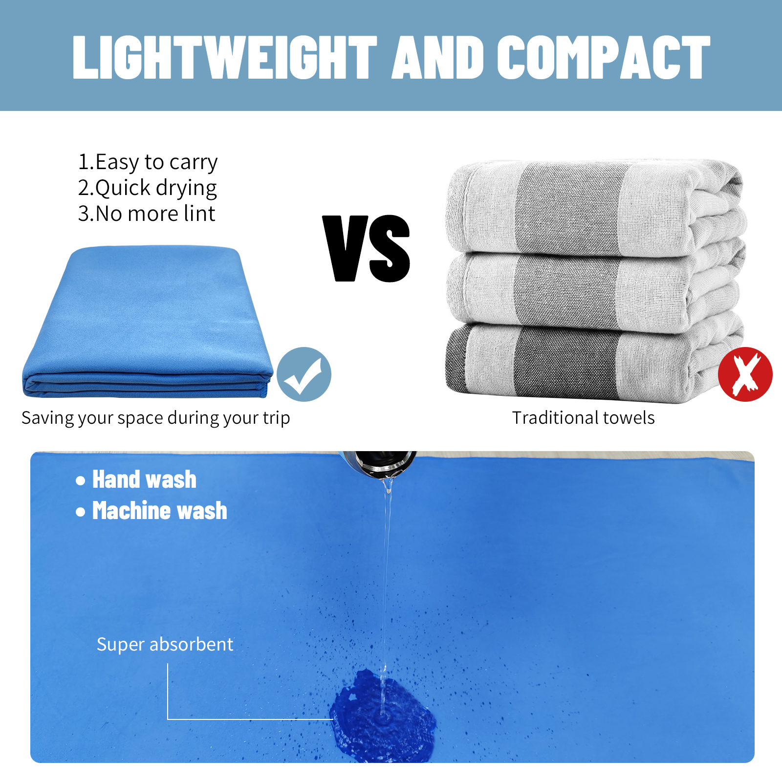Serviette en microfibre Mutao avec sac en filet, serviettes absorbantes à séchage rapide pour le Camping, le Yoga, la randonnée