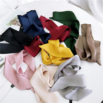 Petit foulard en soie de couleur unie pour femmes, 90x5cm, ruban de poignet tout assorti pour sac à main enveloppé