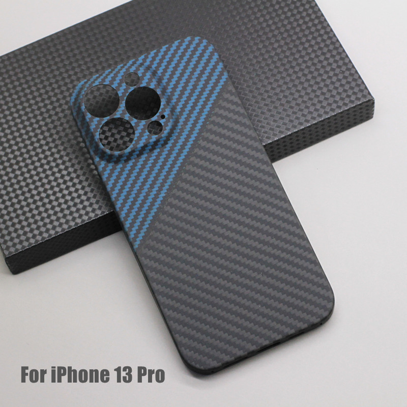 Amstar Blauw-Zwart Carbon Lens Wrap Telefoon Case Voor Iphone 13 Pro Max 13 Pro Ultra-Dunne Aramid Fiber Hard Cover: iPhone 13 Pro