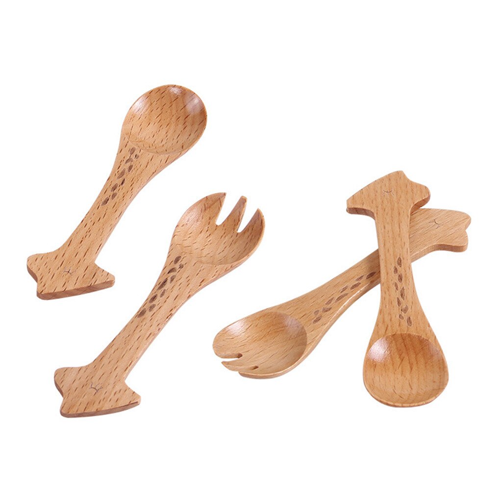 Health 1PCS Children's Wooden Spoon Cute Tool Wood Cute Animal Pattern Kids Spoon Easy Kitchen Eating Tool