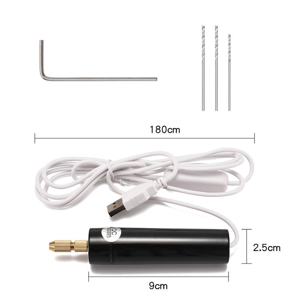 Mini taladros eléctricos artesanales, 5V de CC, taladro USB portátil de mano con 3 piezas para manualidades