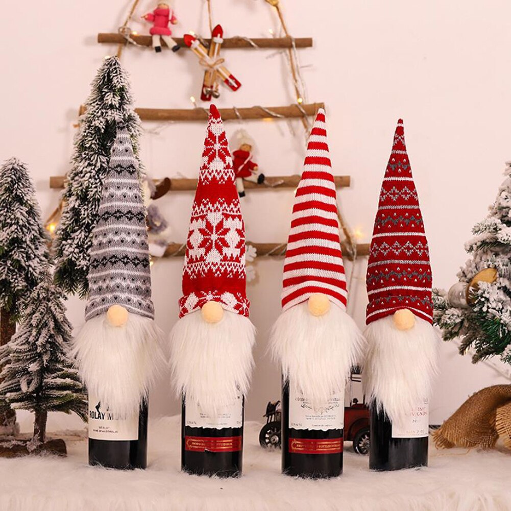 Kerst Wijnfles Cover Toppers Kerst Gnomes Champagne Fles Decoratie Voor Tafel Xmas Decoraties