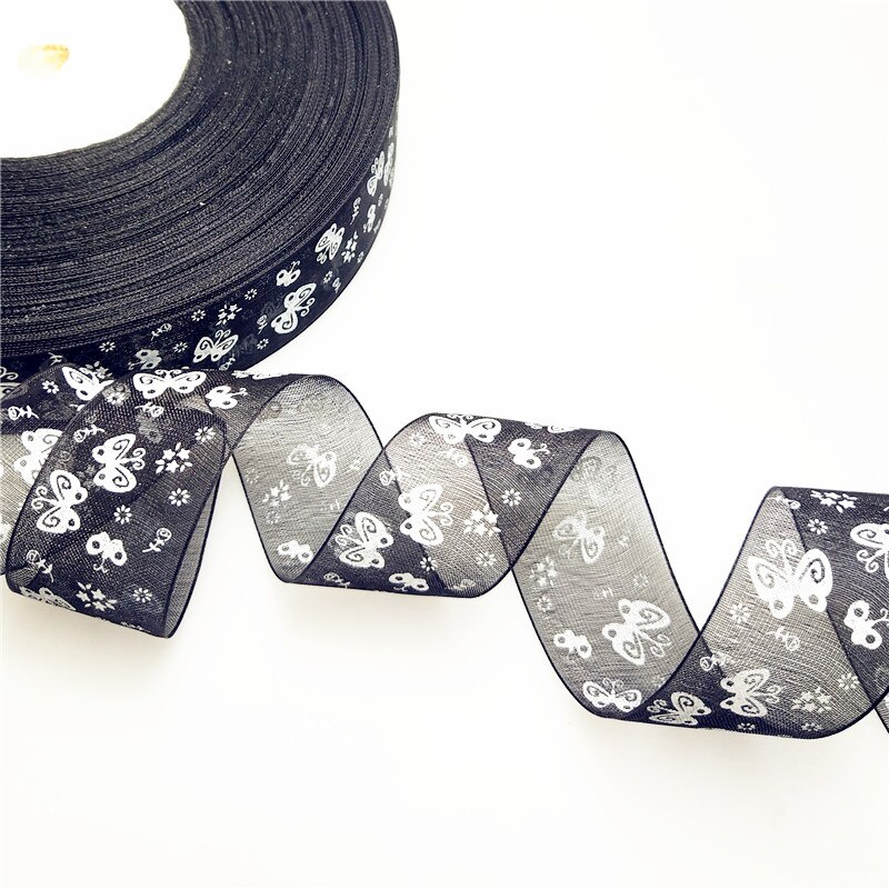 5 meters/partij 25mm Cartoon Vlinder Linten Gedrukt Organza Lint Tape voor Handwerken DIY cadeaupapier Decoratie