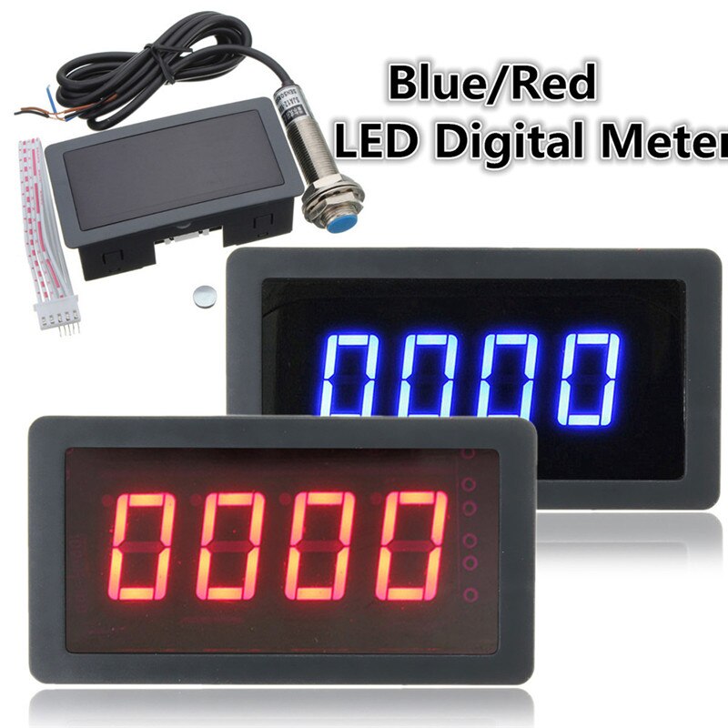 4 Durable Portable Useful Digital LED Tachometer RPM Speed Meter + Hall Proximity Switch Sensor NPN Blue/Red#291434