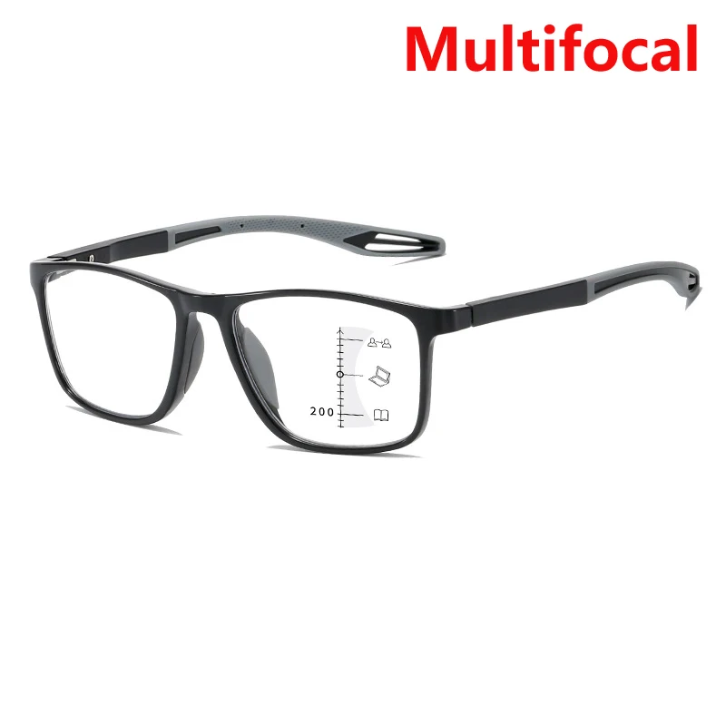 Lunettes de lecture multifocales progressives pour femmes et hommes, monture TR90, Anti-lumière bleue, sport, bifocales, presbytie, avec dioptrie: GRIS / +400