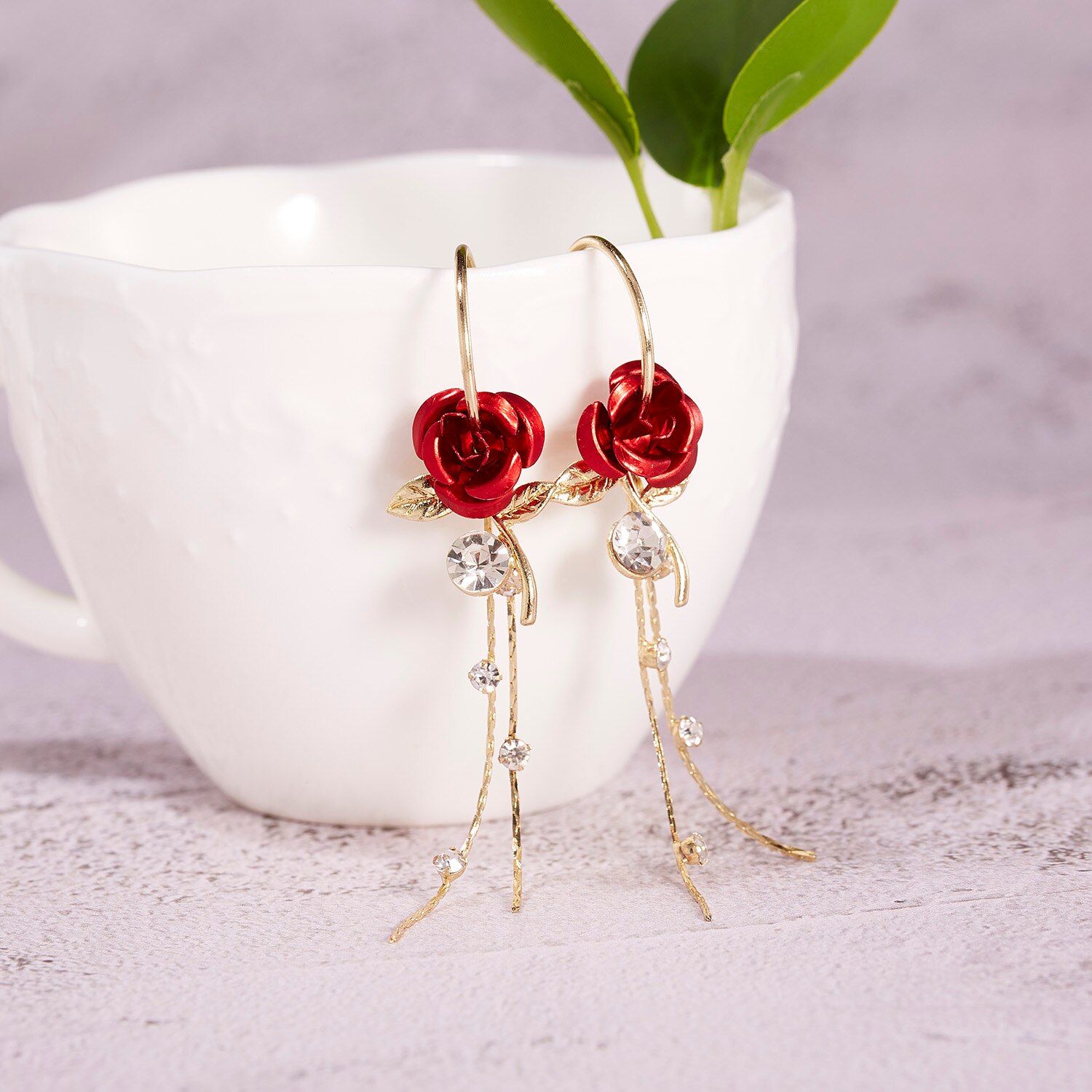 Rose Flower Dangle Oorbellen Voor Vrouwen Lange Tassel Shiny Rhinestone Earring Wedding Party Engagement Sieraden: 4
