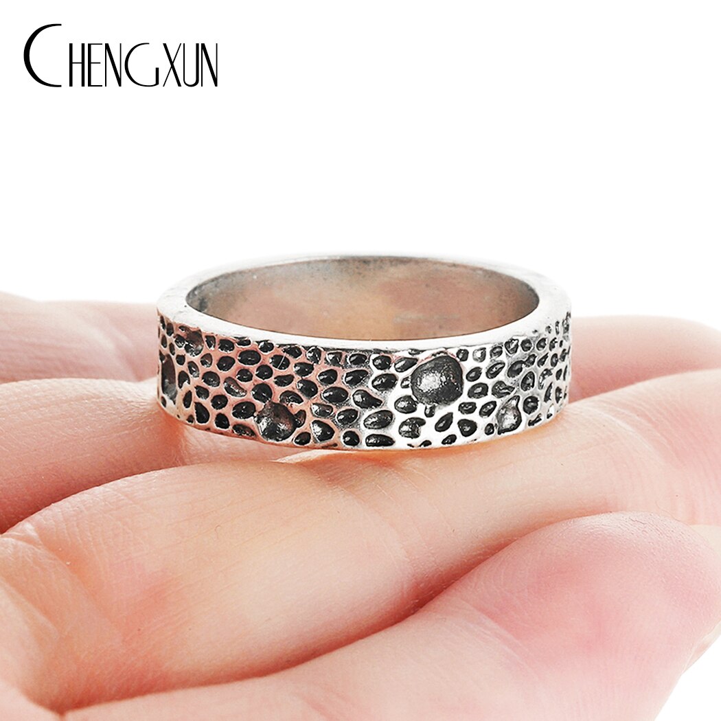 Chengxun Dragon Stijl Handgemaakte Antieke Zilveren Mannen Band Ring Punk Hip Hop Stapelbaar Biker Ring Mannelijke Vintage Mythologie Ring: 039