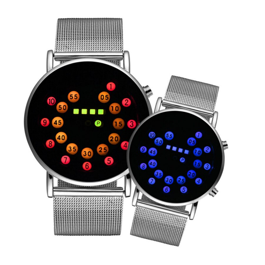 Sports Roll Ball Analog Display Men Watches LED Watch Silver Alloy Clock Timer Men Women Boy Wristwatches