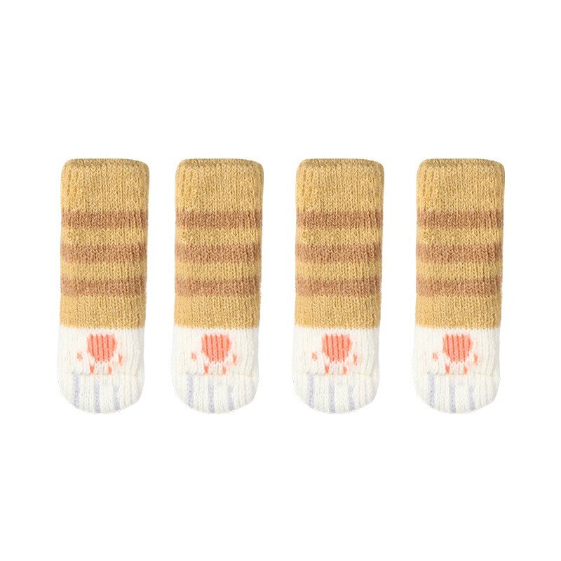 Calcetines antideslizantes para patas de gato, protectores para patas de Silla, para muebles, decoración del hogar de dibujos animados, 4 Uds.: YELLOW
