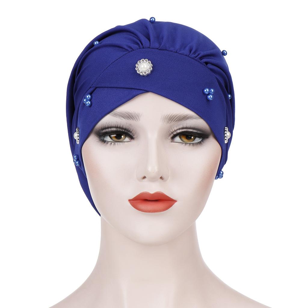 Nuove Donne Musulmano Perline Cancro cap Cofano Cappello Turbante Foulard avvolgere cap Perdita di Capelli Elastico Skullies Berretti Arabo di Modo Della Copertura