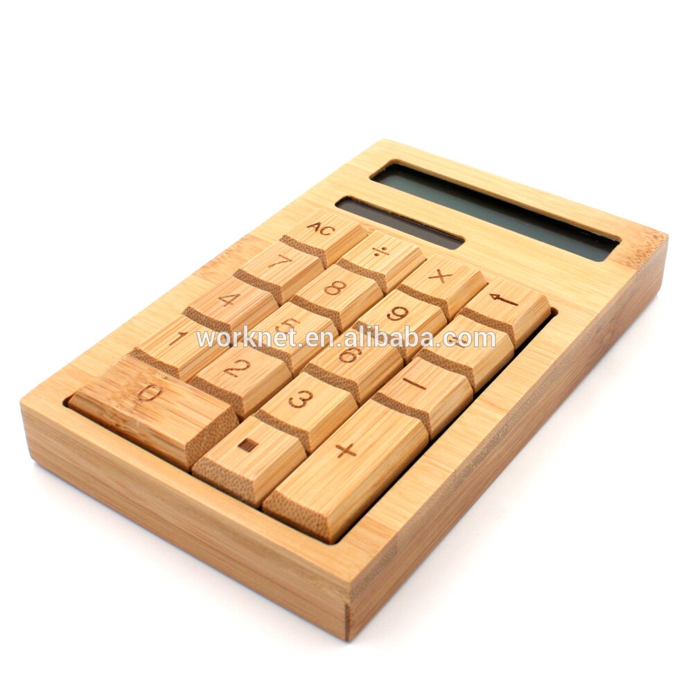 Christmas handmade 12 digits solar powered desktop bamboo wooden calculator 18 keys wood solar calculator