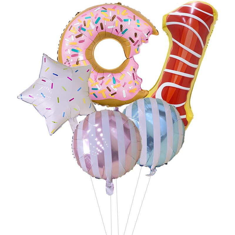 Cartoon Color Dessert Circle Aluminum Film Birthday Decorative Balloon Digital Air Balloon Set Party Decorative Birthday Balloon