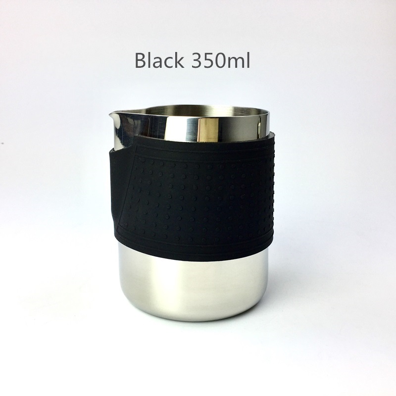 Stainless Steel Milk Frothing Jug Milk Pitcher Espresso Coffee Pitcher Barista Craft Coffee Latte Milk Jugs Frother Cup Pitcher: Silicone Black 350ml