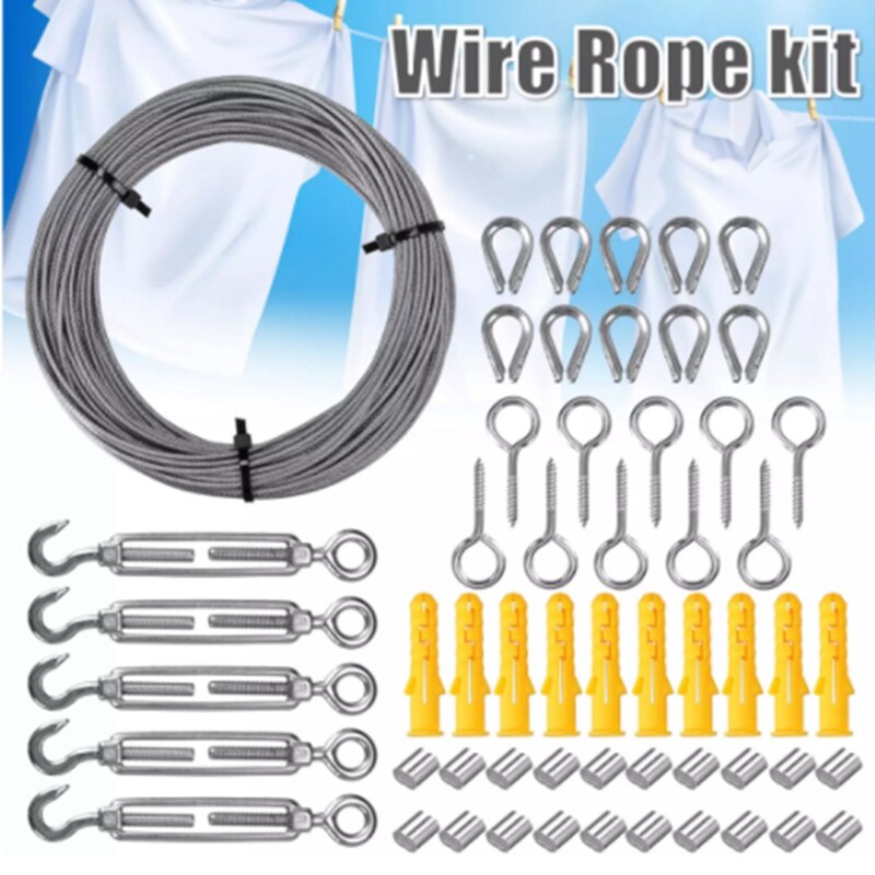 Cable de cuerda de acero inoxidable, Tensor para instalación de tienda, luces, Kit de suspensión, 30M