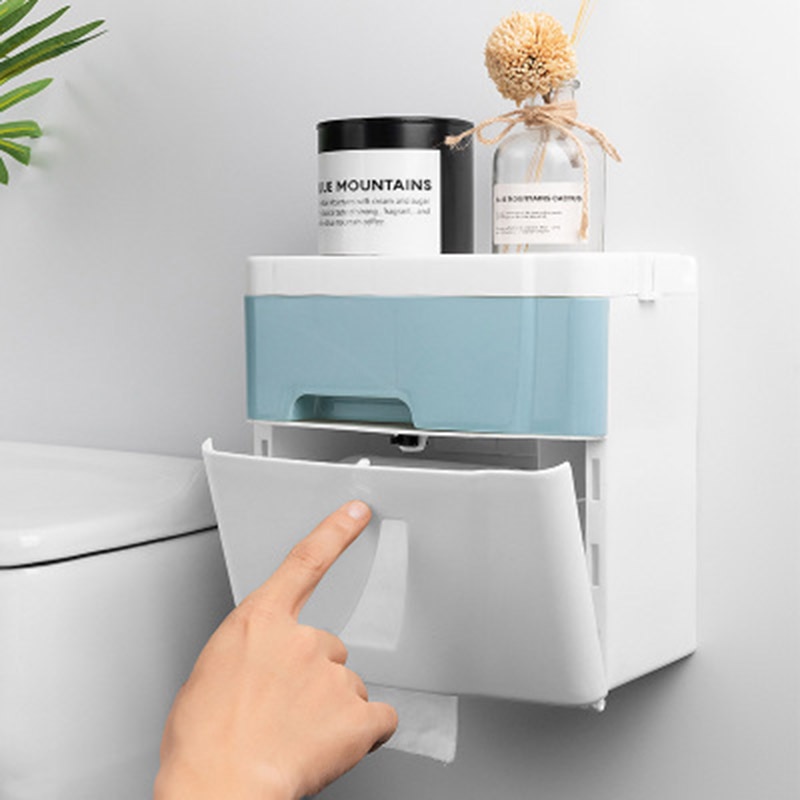 Bathroom Waterproof Tissue Box Plastic Toilet Roll Paper Holder Drawer Storage Box Double Layer Dispens Wall Mounted Paper