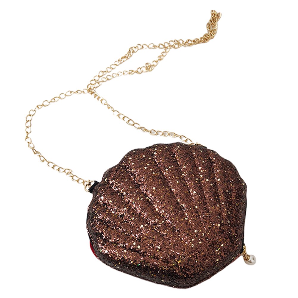 Bolso bandolera con lentejuelas brillantes, cadena de Metal, bandolera de a la , Mini bolso informal con cierre de cremallera para En forma de concha: Café