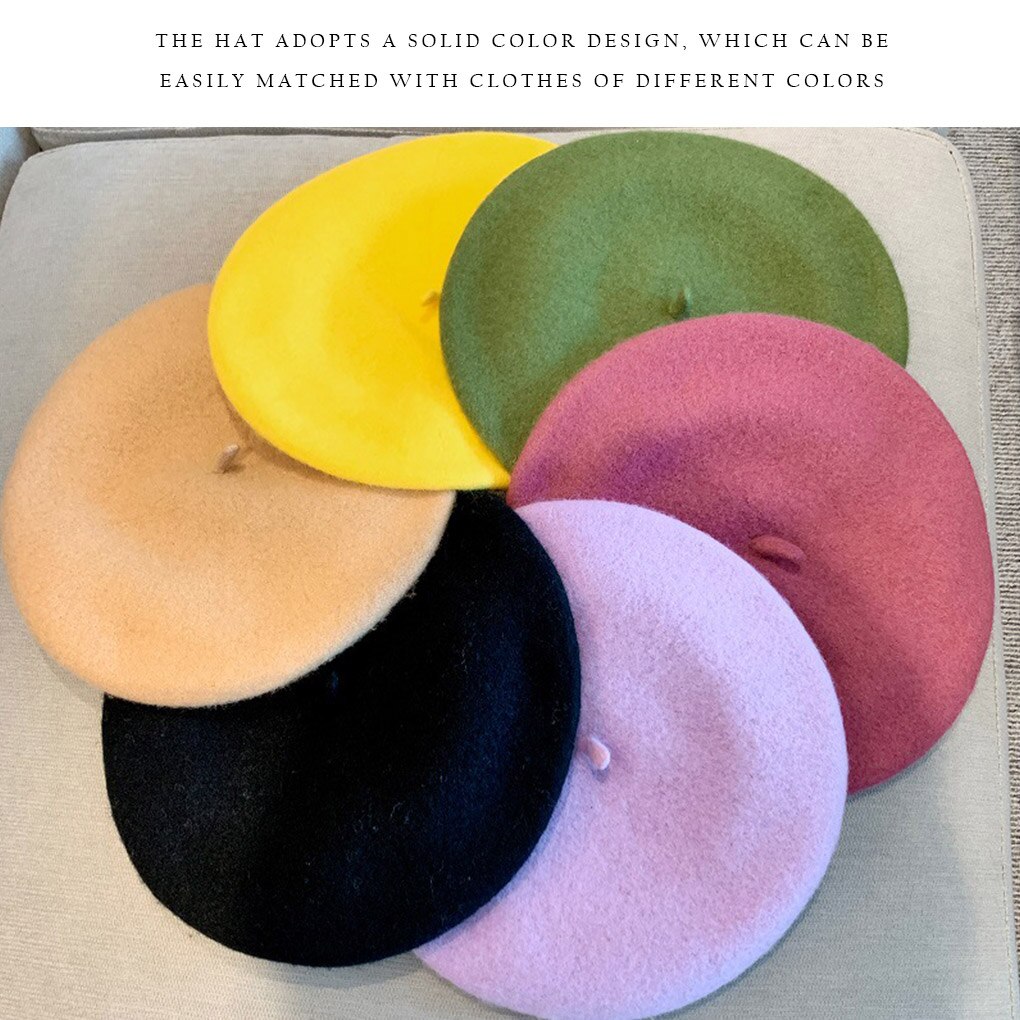 Women Girl Beret French Artist Warm Wool Winter Beanie Hat Cap Vintage Plain Beret Hats Solid Color Lady Winter Caps