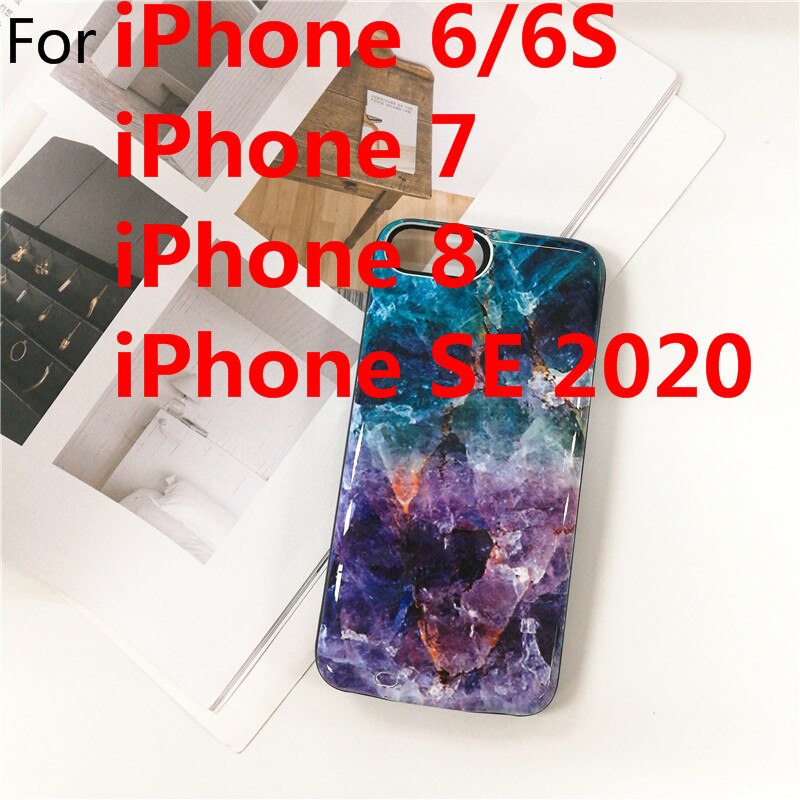Coque de chargeur de batterie pour iPhone 7 8 6 6S Plus, étui de charge pour iPhone SE , banque d&#39;alimentation Portable mince, pierre de marbre multicolore: i7-Pulple