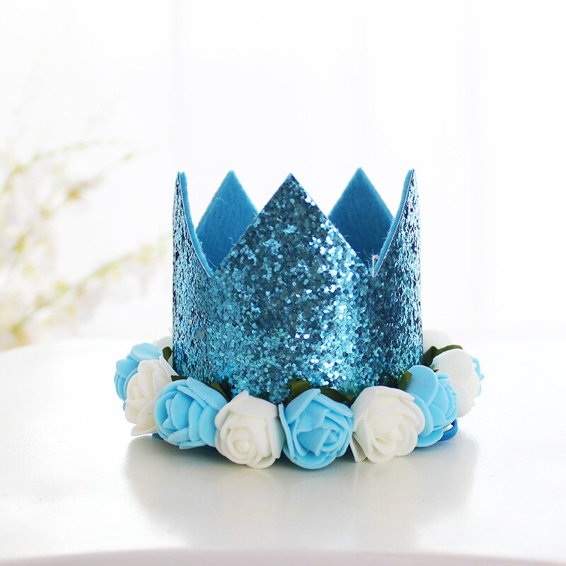 Kids Girl Toddler Flower Crown Headband Hair Band Headwear Birthday Party Well Shining Flower Crown Birthday Hat: Blue Flowers