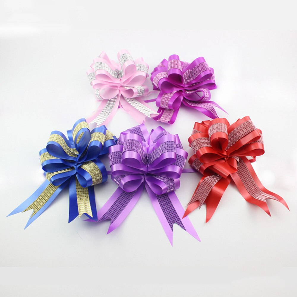10pcs Bow Ribbon Wrapping Tie Ribbon Bow for Wedding Birthday (Pink)