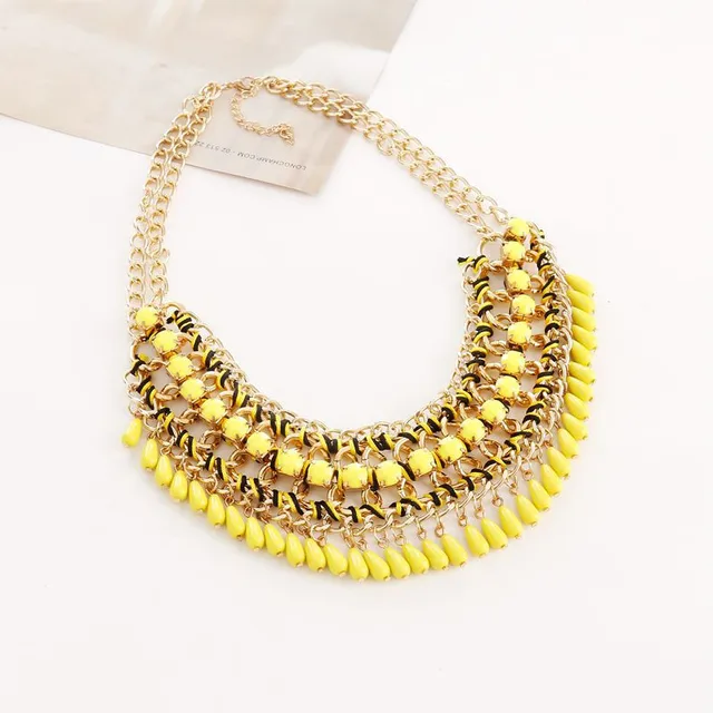 ChimFashion-Collier de perles ethniques pour femme, tour de cou bohème, pompon en cristal, travail manuel, maxi colliers de la présidence, bijoux chauds: Couleur jaune clair