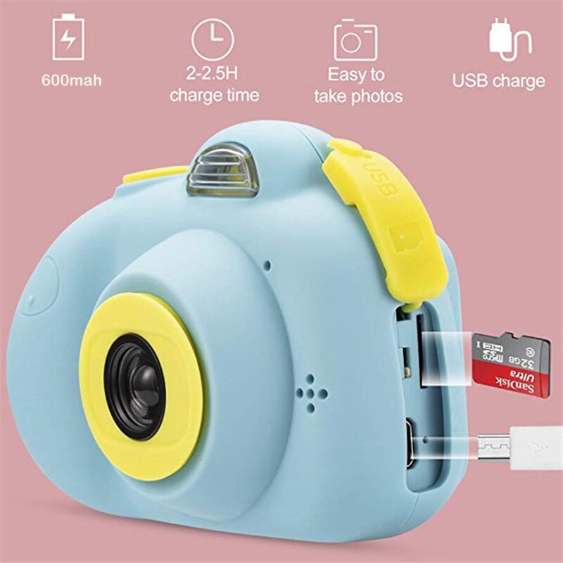 Câmera bonito dos desenhos animados das crianças 2600w, brinquedo impermeável da câmera da tela de 1080p hd das crianças, fotografia exterior do lcd de 2 polegadas
