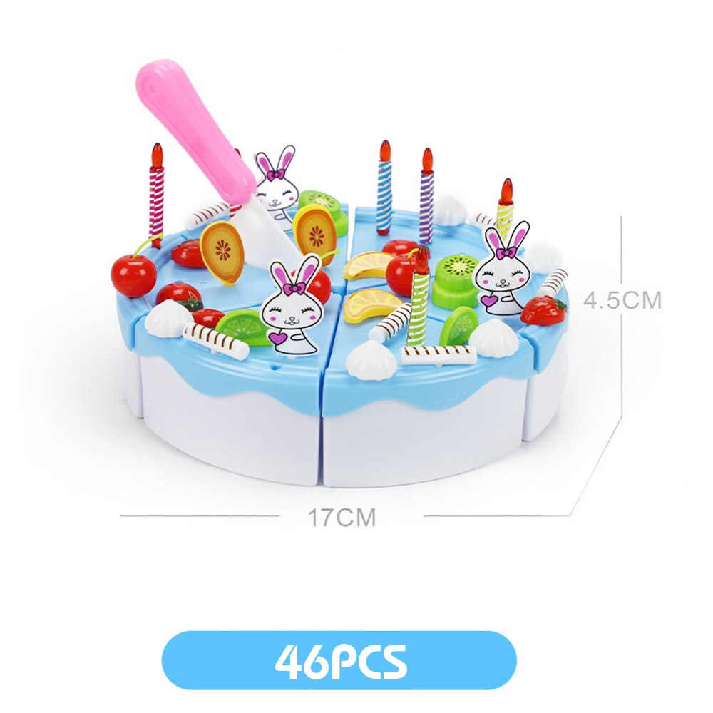 103Pcs Diy Fantasiespel Fruit Snijden Verjaardagstaart Keuken Voedsel Speelgoed Cocina De Juguete Speelgoed Roze Blauw Meisjes voor Kinderen: 46pcs blue